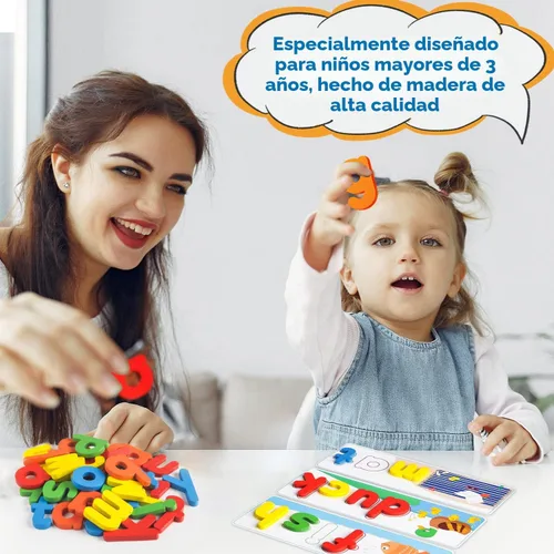 Vista 5 de Juguetes educativos de aprendizaje para niños y niñas de 2, 3, 4, 5, 6 años, juego de letras a juego con tarjetas del alfabeto para niños, juguete