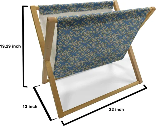 Vista 5 de Ambesonne Soporte para revistas y libros de damasco, diseño tradicional italiano europeo de desplazamiento repetido, en tono amarillo dorado