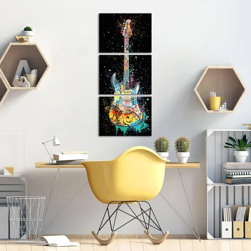 Vista 3 de HOMEOART Decoración de sala de música, graffiti, arte de pared, pintura de guitarra, arte de pared musical, lienzo enmarcado para paredes, 12 x 16 x