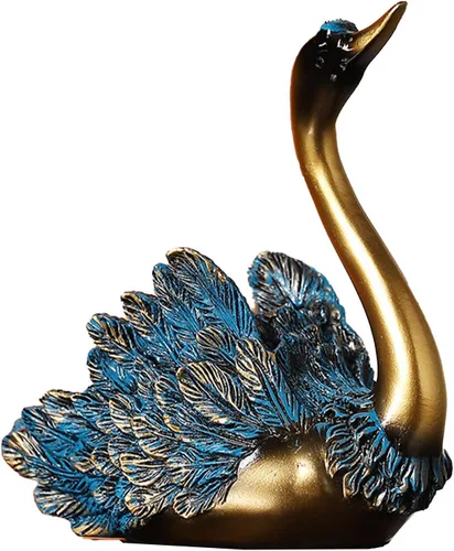 Vista 8 de TITA-DONG Escultura de cisne, estatua decorativa de cisne, mano de obra fina de resina, adorno moderno de cisne, parte inferior plana, pluma vívida