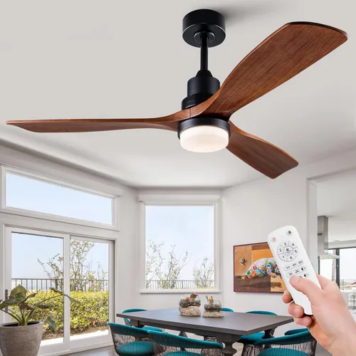 Vista 8 de Ventiladores de techo para exteriores de 42 pulgadas con luces y control remoto, ventiladores de techo regulables de madera de 3 aspas para patios