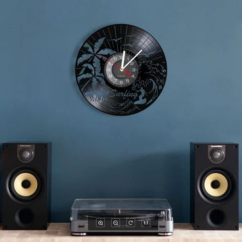 Vista 3 de Reloj de pared decorativo de 12 pulgadas, reloj de pared para surf, playa, surf, gran onda, decoración de pared, disco de vinilo, reloj de pared