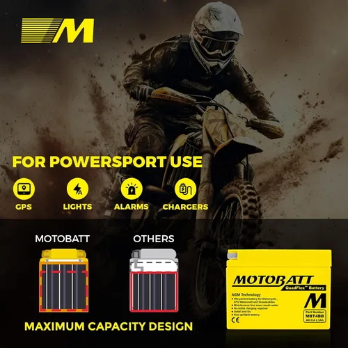 Vista 6 de MotoBatt MBT4BB (12V 2,5 Amp) batería AGM 40CCA activada de fábrica QuadFlex