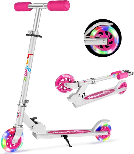 Vista 15 de BELEEV V1 Patinetas para niños, patineta plegable de 2 ruedas para niños y niñas, 3 alturas ajustables, ruedas iluminadas, patineta ligera