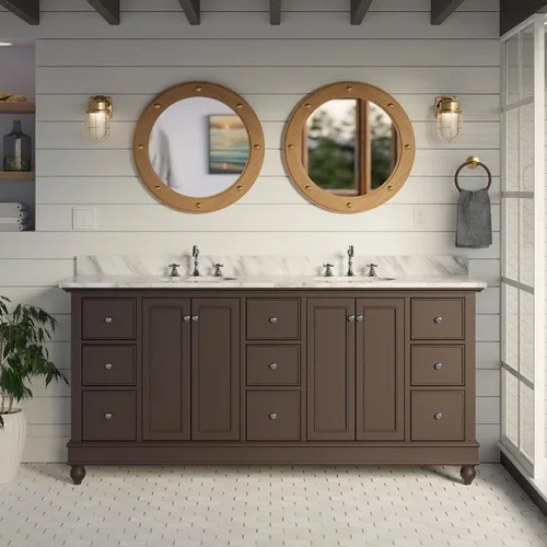 Vista 2 de Kitchen Bath Collection Bella tocador de baño doble de 72 pulgadas (chocolate/carrara): incluye gabinete de chocolate con encimera de mármol