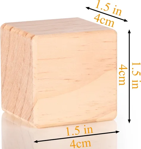 Vista 6 de Cubos de madera, bloques de madera natural de 1.5 pulgadas, 10 bloques cuadrados sin terminar con esquinas redondeadas para manualidades, bloques