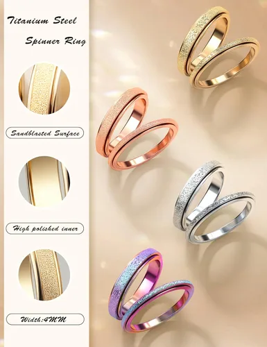 Vista 36 de Diamday Anillos antiestrés para mujeres y hombres – Anillo giratorio de acero inoxidable de 2/4 para aliviar la ansiedad y el estrés, con purpurina