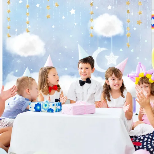 Vista 3 de MEHOFOTO - Telón de fondo de estudio fotográfico de nube azul y blanca, accesorios de fondo de príncipe para cumpleaños, baby shower, decoración