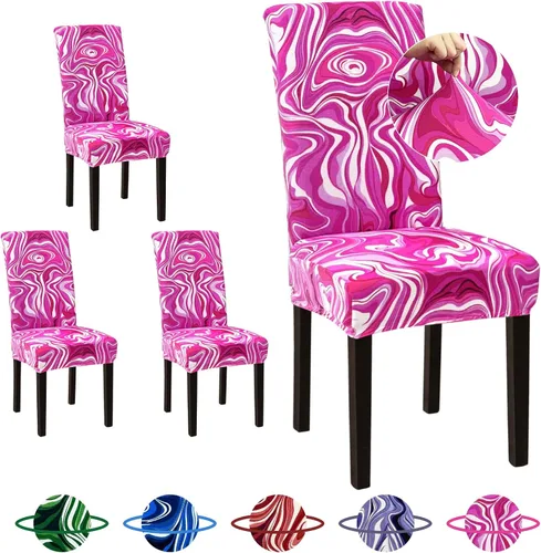 Vista 48 de Sufdari Juego de 4 fundas para sillas de comedor, color beige, antideslizantes, de elastano, elásticas, para comedor, hotel (Grande)