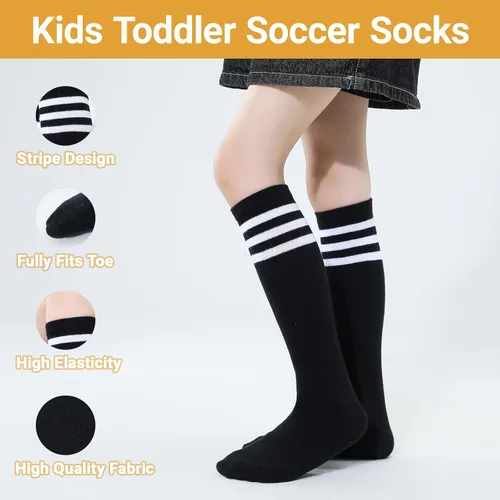 Vista 14 de TOCONFFON Calcetines de tubo hasta la rodilla para niños, niñas y adolescentes, calcetines deportivos de algodón para la escuela de fútbol, uniforme