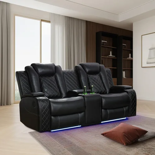 Vista 37 de Juego de sofá modular reclinable eléctrico con luz LED, juego de sofá modular reclinable de cuero, incluye sillón reclinable individual, juego