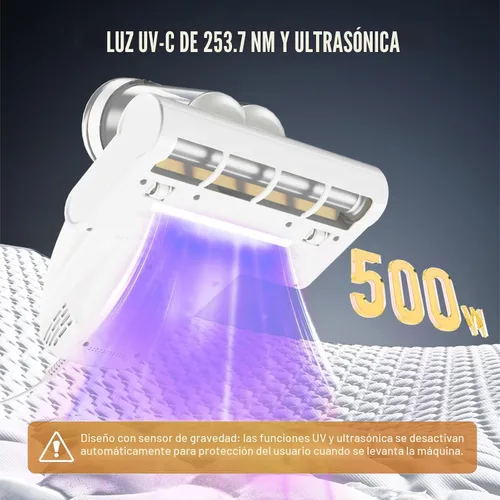 Vista 2 de Aspiradora de colchón con luz UV-C, aspiradora de cama de 16Kpa para sofá Blanco escarcha