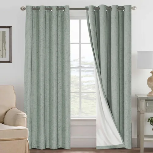 Vista 145 de H.VERSAILTEX Cortinas 100% opacas con aislamiento térmico, texturizadas, de lino, con bloqueo completo de calor y luz, para sala de estar y Negro