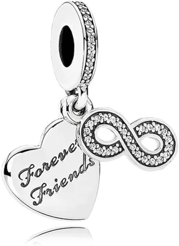Vista 2 de CZVIVIRY Love Forever Friends - Dije colgante de corazón de plata de ley 925, collar y pulsera para mujer, Plata esterlina