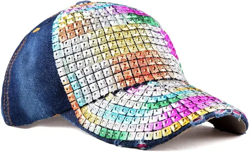 Vista 3 de Gorra de béisbol ajustable con diamantes de imitación para mujer, gorra de béisbol de algodón, gorra de hip hop, gorra de sol