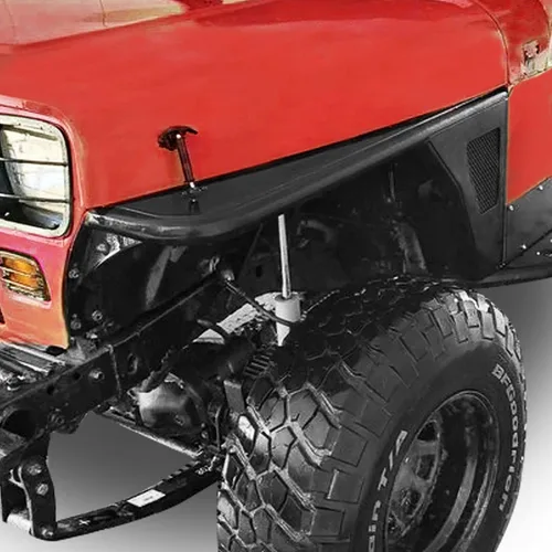 Vista 2 de Guardabarros delanteros Hooke Road para Jeep Wrangler YJ 1987-1995, protecciones de guardabarros de tubo de armadura de acero negro texturizado