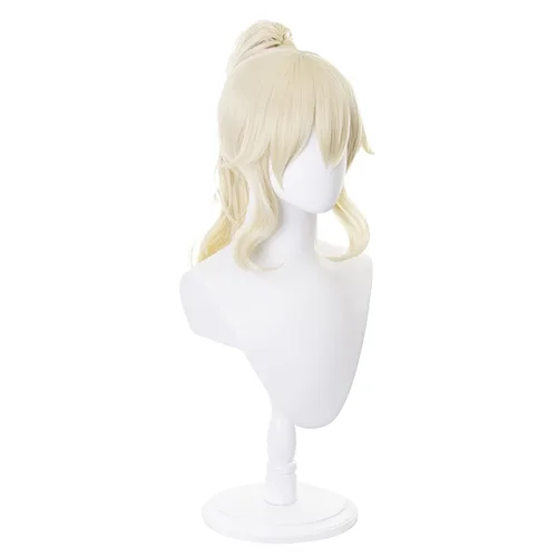 Vista 3 de Peluca rubia de jean para cosplay, disfraz de Halloween, pelucas de cola de caballo con clip para niñas
