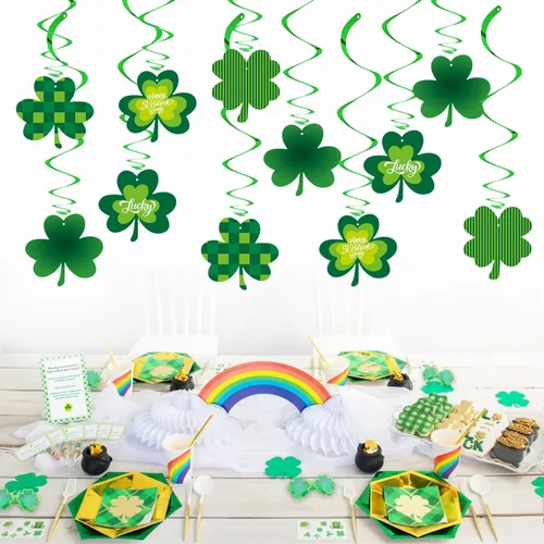 Vista 4 de Decoraciones del día de San Patricio, serpentinas de banderines – 20 piezas de trébol verde para el día de San Patricio, decoración de baby shower