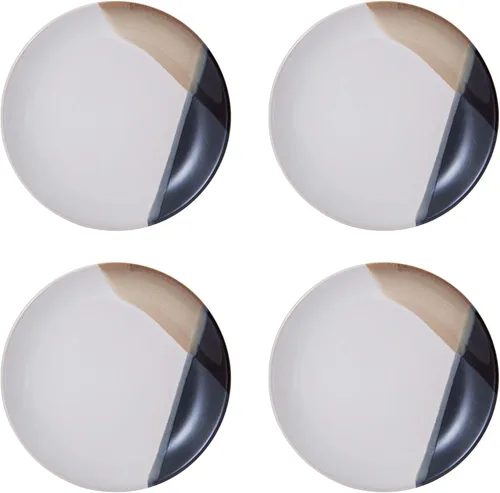 Vista 7 de Mikasa Gourmet Basics Caden - Juego de vajilla de cerámica de 16 piezas, servicio para 4, centro blanco brillante con esmalte reactivo de dos tonos