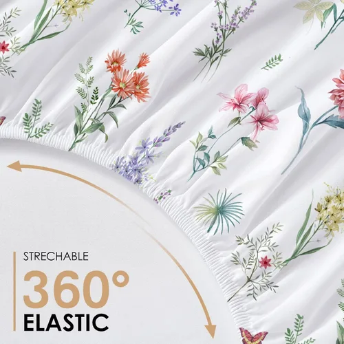 Vista 4 de YIYEA Sábana bajera ajustable floral con funda de almohada, sábana bajera de microfibra de doble cepillado de alta calidad, bolsillo profundo de 16