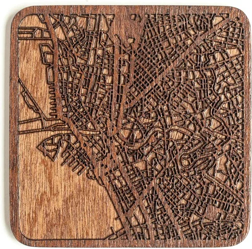 Vista 135 de Posavasos Amsterdam Map by O3 Design Studio, 1 pieza, posavasos de madera Sapele con mapa de la ciudad, hecho a mano, varias ciudades opcionales