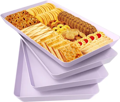 Vista 20 de WOWBOX 4 bandejas de servir para entretenimiento, platos para servir aperitivos, frutas, galletas, postres, bandejas de plástico reutilizables
