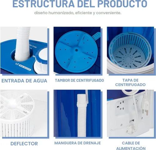 Vista 3 de SUPER DEAL Lavadora Portátil, Lavadora Pequeña de Tina Individual 5.7 lbs de Capacidad de Lavado para Apartamentos, Dormitorios, Viajes, RV