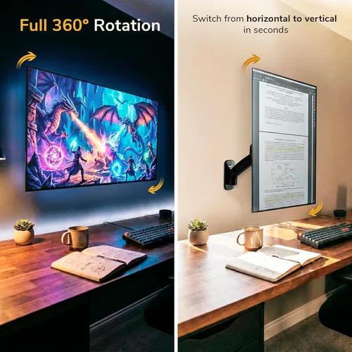 Vista 2 de Mount-It! Brazo de montaje de monitor en pared, resorte de gas de movimiento completo, se adapta a pantallas de 13–32" hasta 14.3 lbs, VESA 75x75