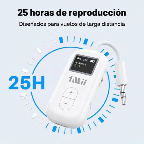 Vista 8 de 1Mii SafeFly Dual Adaptador Bluetooth de avión para AirPods o auriculares, transmisor Bluetooth con pantalla, control de volumen, aptX adaptable