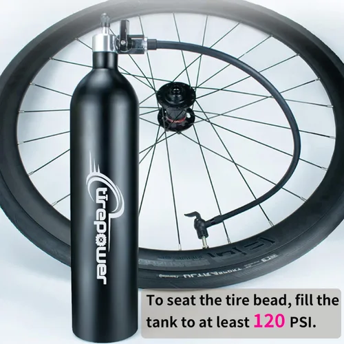 Vista 2 de High-Pressure Tubeless Bike Tire Inflator Air Tank - 200 PSI Aluminum Alloy Bicycle Tyre Booster for MTB & Road Bike - Presta/Schrader Compatible