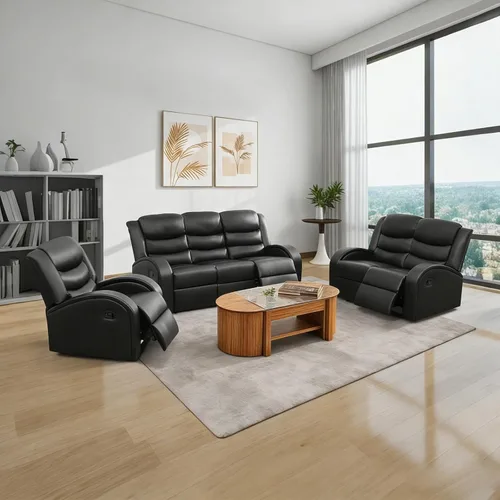 Vista 15 de Juego de sofá reclinable de 3 piezas, juego de muebles de sala de estar, sofá reclinable seccional de cuero, sofá reclinable manual, cómodo asiento