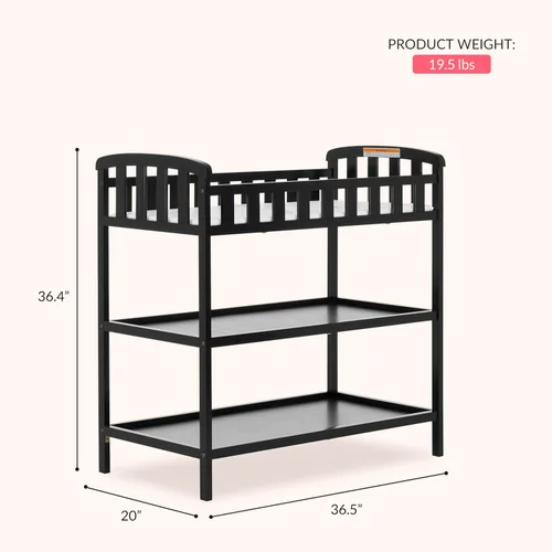 Vista 3 de Dream On Me Emily - Cambiador en negro, viene con cambiador de 1 pulgada, cuenta con dos estantes, cambiador portátil, hecho de madera de pino