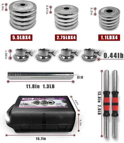 Vista 7 de SimpleL Juego de mancuernas ajustables para levantamiento de pesas, 44 libras, 66 libras, 110 libras, con estuche de transporte