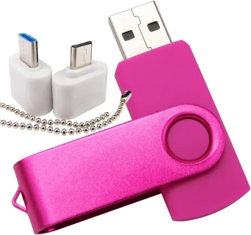 Vista 18 de Mini unidad flash USB de capacidad con 1 OTG (Micro USB) y 1 adaptador tipo C (USB-C) para teléfono móvil (naranja, 128 MB)