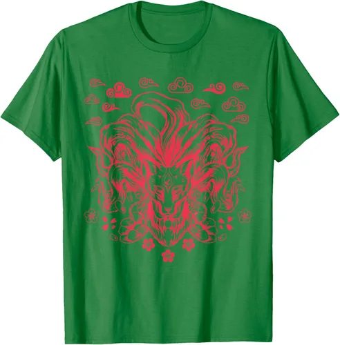 Vista 3 de Camiseta de anime japonés Nine Tails Fox Kitsune, Negro