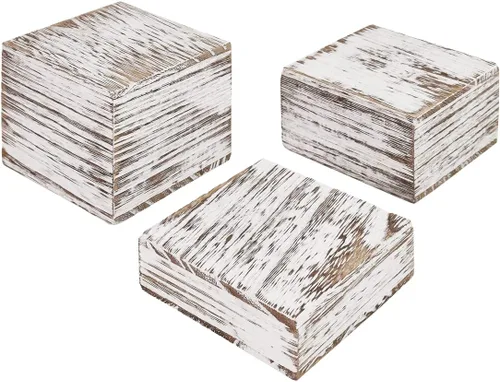 Vista 5 de MOOCA Juego de elevadores de madera personalizables, 3 soportes de altura diferentes para joyas, relojes, cosméticos y accesorios, color blanco
