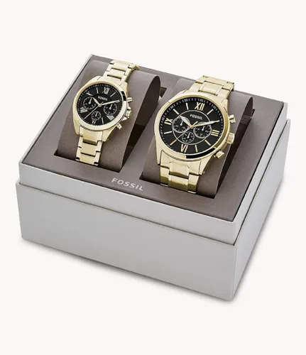 Vista 3 de Juego de regalo de reloj de acero inoxidable con cronógrafo para él y ella, Oro, Cronógrafo