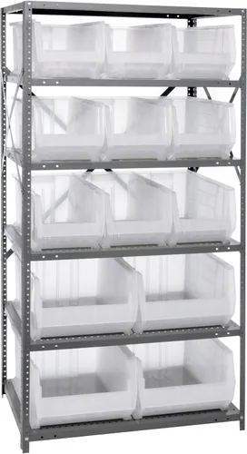 Vista 337 de Quantum QSBU-245BK Heavy Duty Shelving Unit with (7) Shelves and (24) QUS245 Black Bins for Garage Warehouse Storage Distribution 400 lb Load