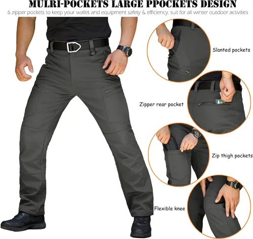 Vista 4 de NAVEKULL Pantalones de esquí de nieve para hombre, con forro polar softshell impermeable, tácticos, pantalones cargo para senderismo, snowboard