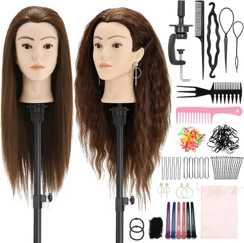 Vista 18 de Cabeza de maniquí de 16" con cabello para entrenamiento de peluquería y peinado