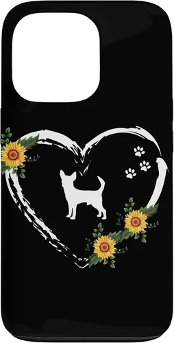 Vista 10 de Chihuahua With Paw Prints And Sunflower Heart On Black Case for iPhone 16