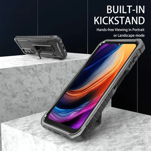 Vista 5 de Funda para Samsung Galaxy A14 5G, protección de grado militar, a prueba de golpes, con protector de pantalla HD de vidrio templado y soporte