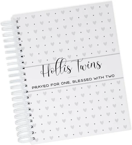 Vista 34 de Personalized Twin Baby Memory Book - Hardcover First Year Album Customized with Babies’ Names - Prompted Baby Journal (Blue Mountains)