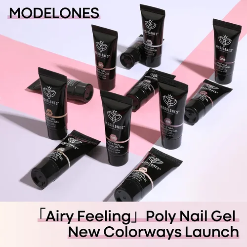 Vista 9 de Modelones - Juego de gel de extensión de uñas de polietileno, kit de gel de 12 colores con tonos rosa brillante y desnudo, para manicura francesa