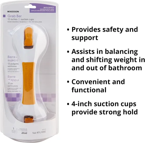 Vista 2 de McKesson Barra de agarre para baño y ducha, plástico, blanco, amarillo, 12 pulgadas, 1 unidad