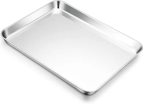 Vista 12 de E-far Mini bandeja para horno tostador, bandeja para hornear galletas de acero inoxidable de 9.4 x 7.3 pulgadas, bandeja pequeña de metal no tóxico