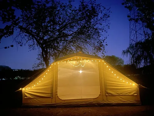 Vista 2 de Tienda de campaña grande impermeable de 4 estaciones de lona de algodón Glamping Yurt con agujero de gato de estufa para 6-8 personas Camping Caza