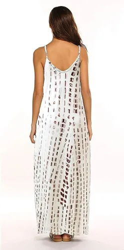 Vista 2 de Supnier - Vestido de verano largo para mujer, diseño con tirantes delgados, bolsillos, estampado floral, uso informal, estilo bohemio