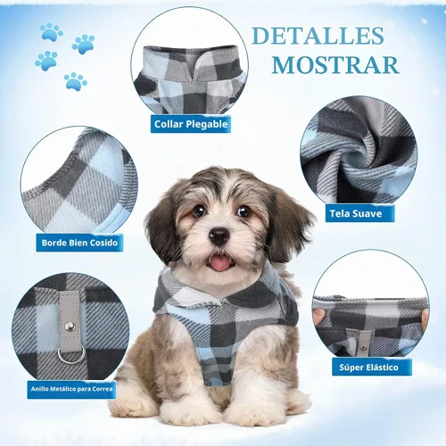 Vista 3 de 4 piezas de suéter para perro de tela de invierno con anillo de correa, suave chaleco de forro polar, ropa para perros, camuflaje a cuadros
