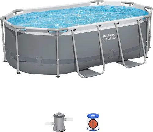 Vista 10 de Bestway Steel Pro MAX - Juego de piscina sobre el suelo (10 pies x 6 pies 7 pulgadas x 33 pulgadas), incluye bomba de filtro de 330 galones por